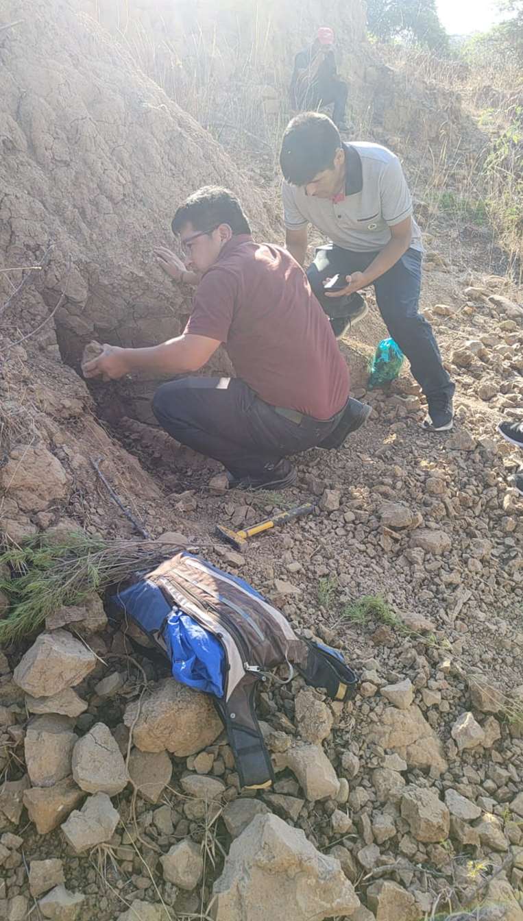 El equipo de paleontólogos durante la excavación. Foto: Iván Ramos, Erbol.