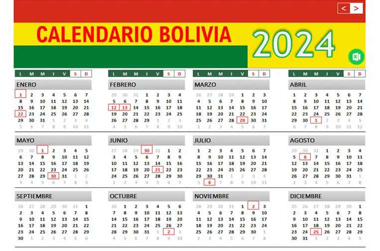 Calendario  de Bolivia 2024