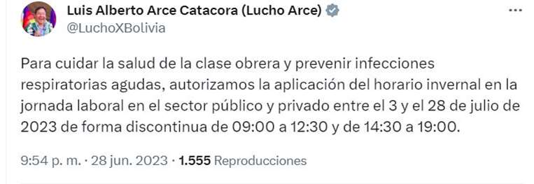 Tuit del Presidente, Luis Arce