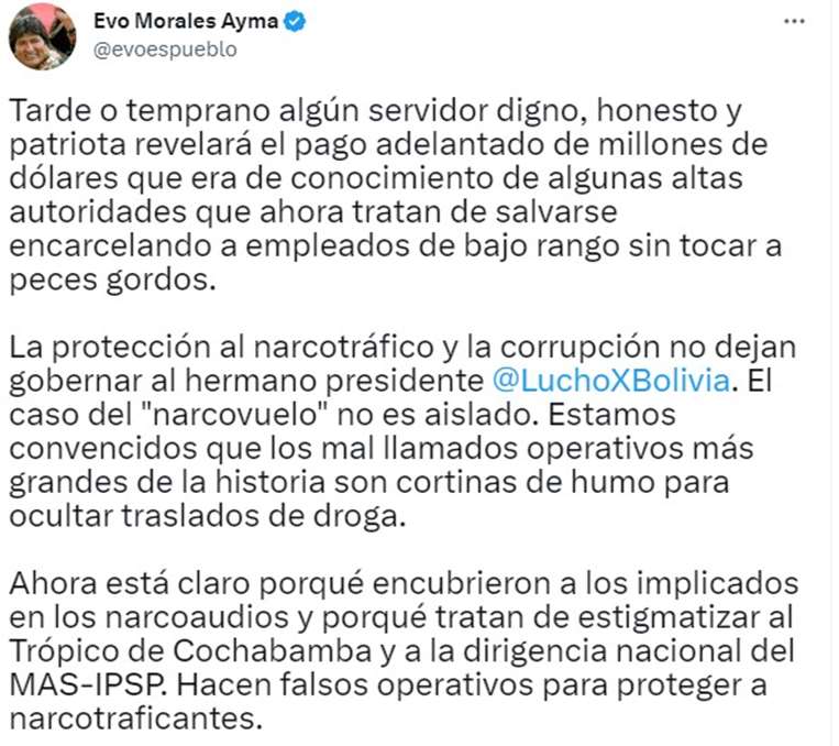 Tuit de Evo Morales