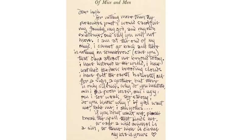 Carta donde Eric Clapton confiesa su amor a Pattie Boyd