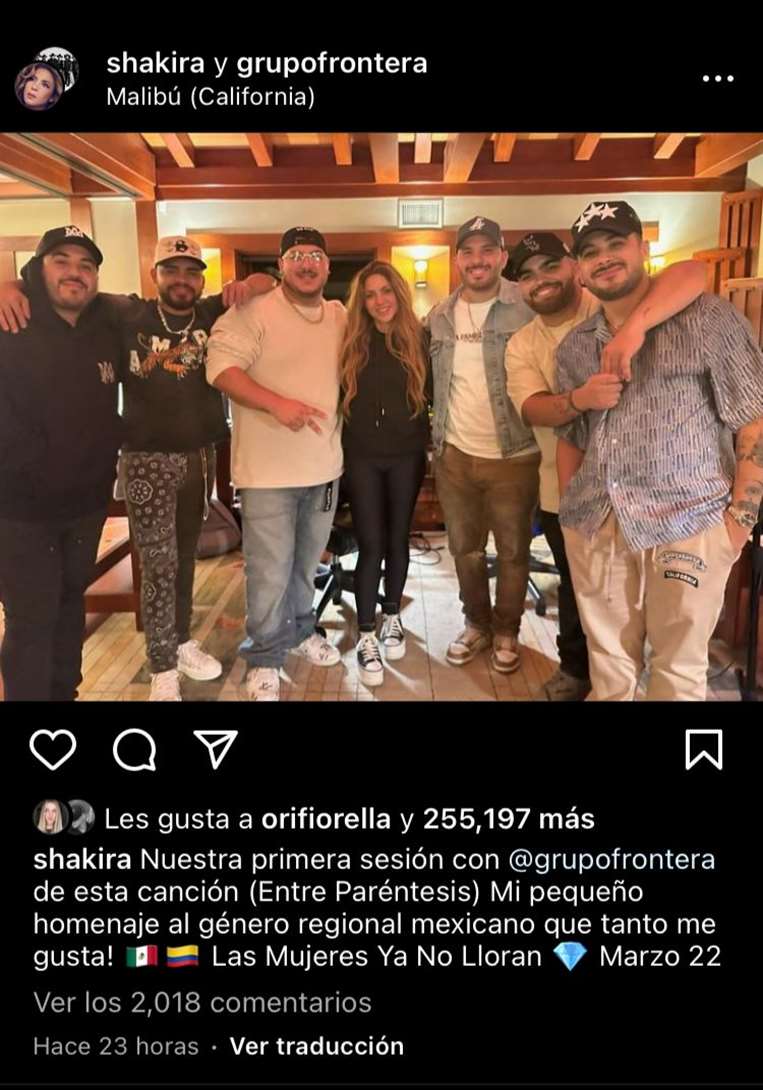 Shakira y Grupo Frontera anunciaron la colaboración a través de Instagram.
