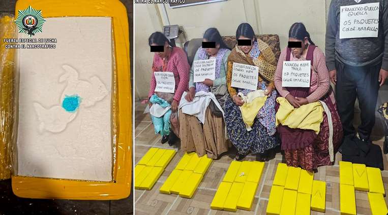 Seis 'cholitas' y un hombre fueron hallados traficando droga/Foto: Felcn