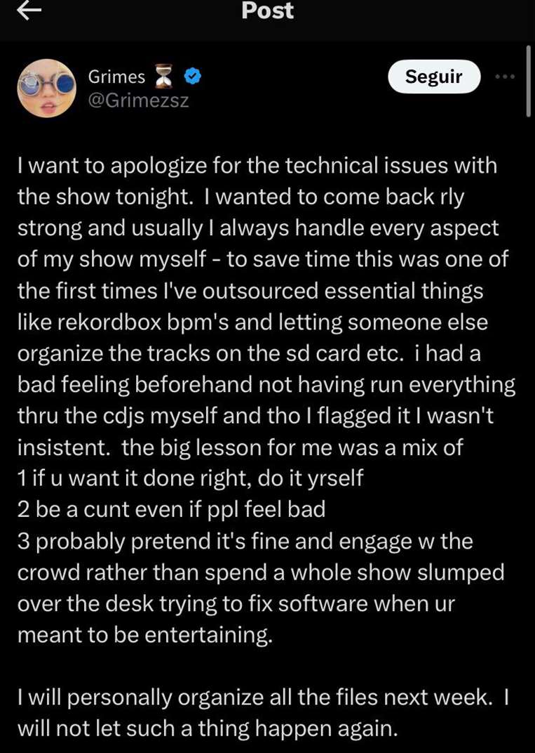 La cantante se disculpó a través de X. Foto: Captura de pantalla.