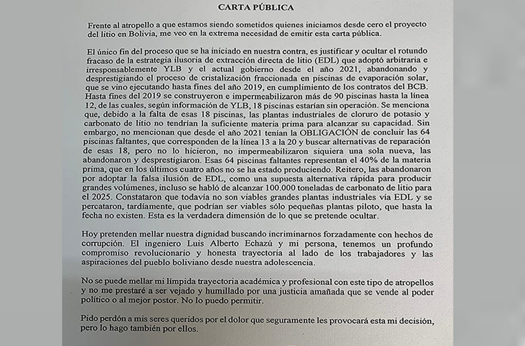 Esta es la carta en la que Juan Carlos Montenegro proclamó su inocencia 