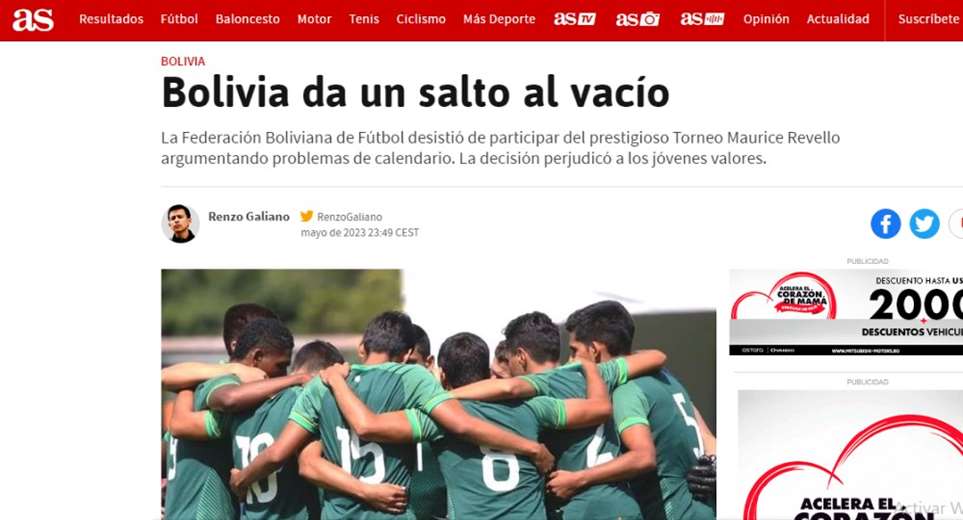 "Bolivia takes a leap into the void", according to the newspaper AS of Spain