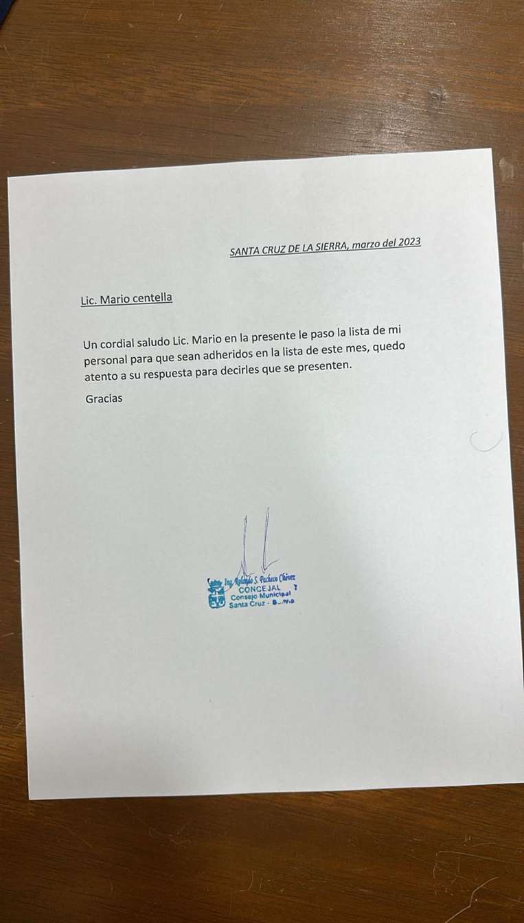 Supuesta carta firmada por Pacheco