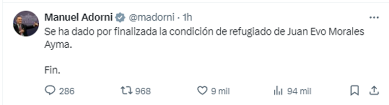 Tweet de Manuel Adorni