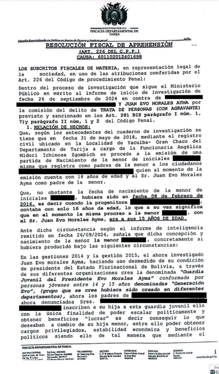 Resolución de aprehensión contra Evo Morales 