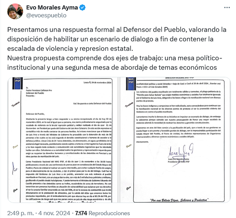 Evo responde al Defensor del Pueblo