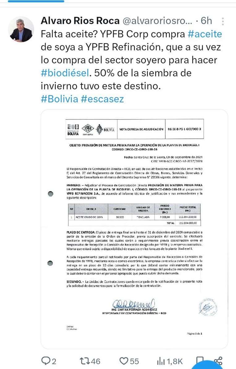 Documento mostrado por el exministro Álvaro Ríos