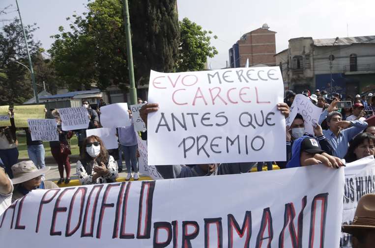 La protesta en contra de Evo Morales. Foto: APG