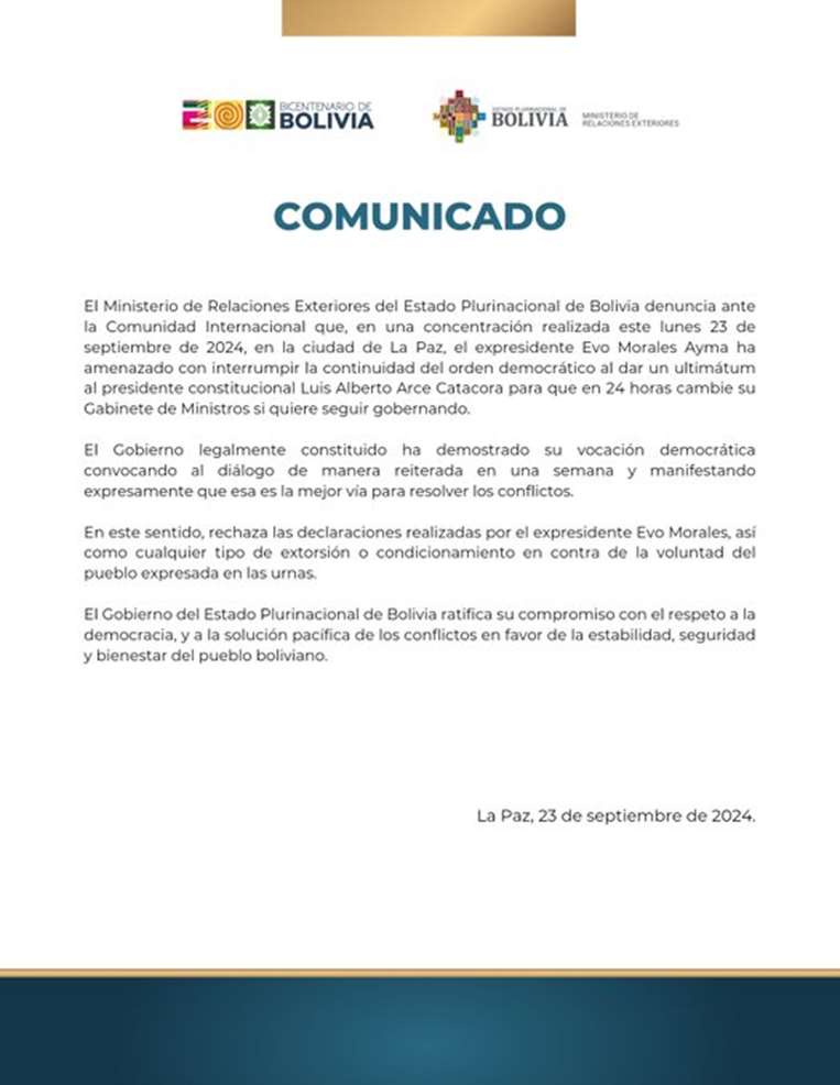 Comunicado de la Cancillería