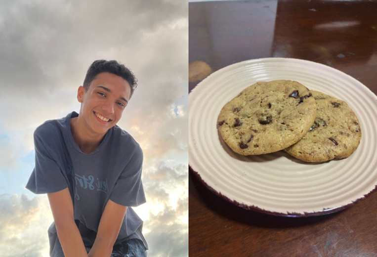 Lucas y las galletas con chips que vende en su universidad