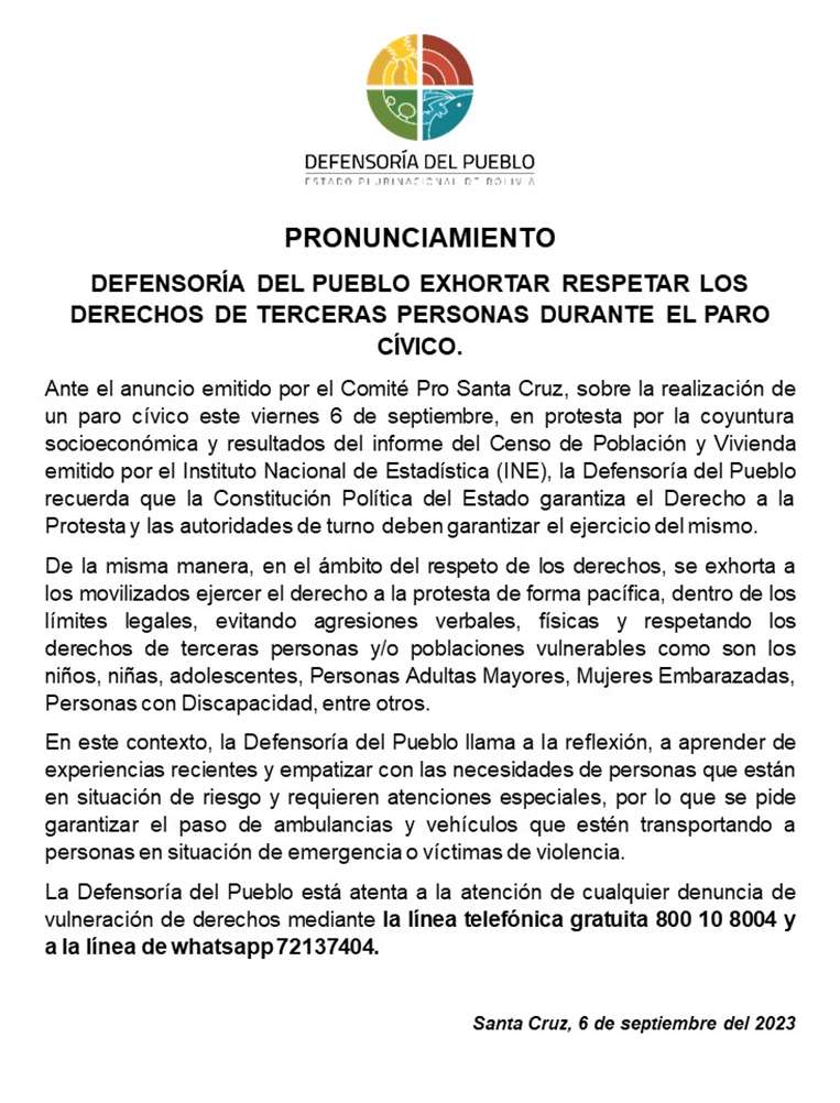 Comunicado del Defensor del Pueblo